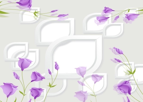 紫色花朵菱形3D背景墙