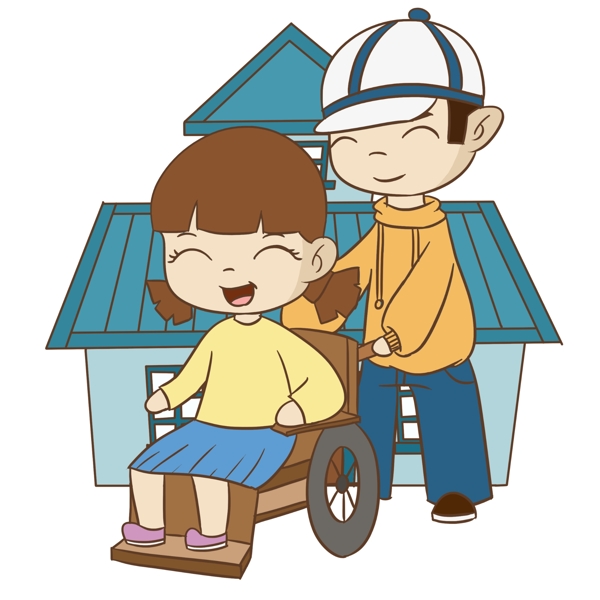 坐轮椅的残疾人物插画