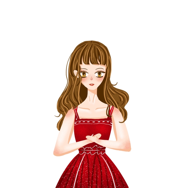 卡通可爱穿着红裙子的女孩