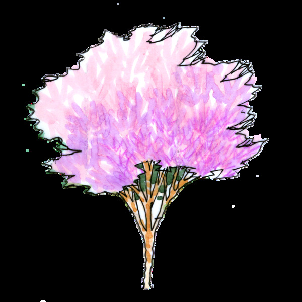 卡通手绘唯美粉色树木