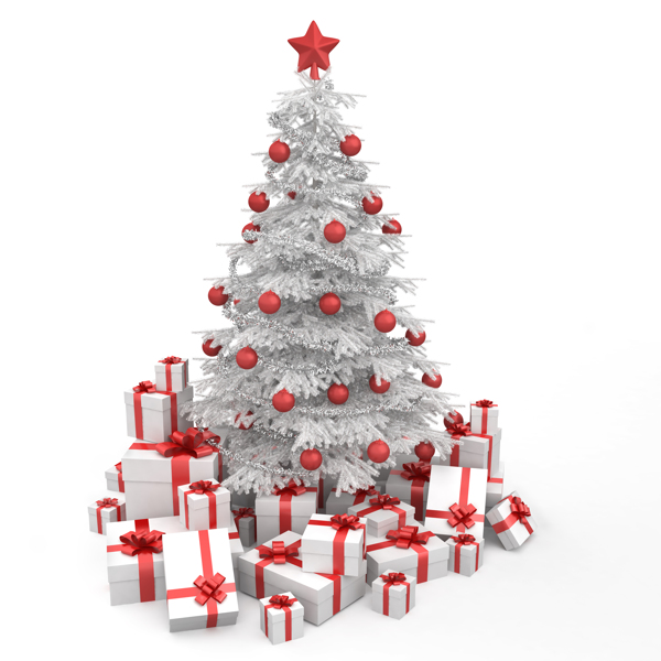 白色圣诞树与礼物图片素材