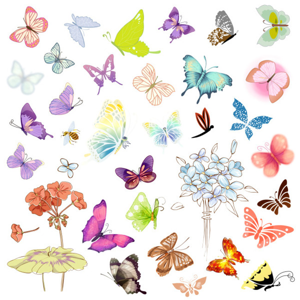 动植物蝴蝶与花朵素材