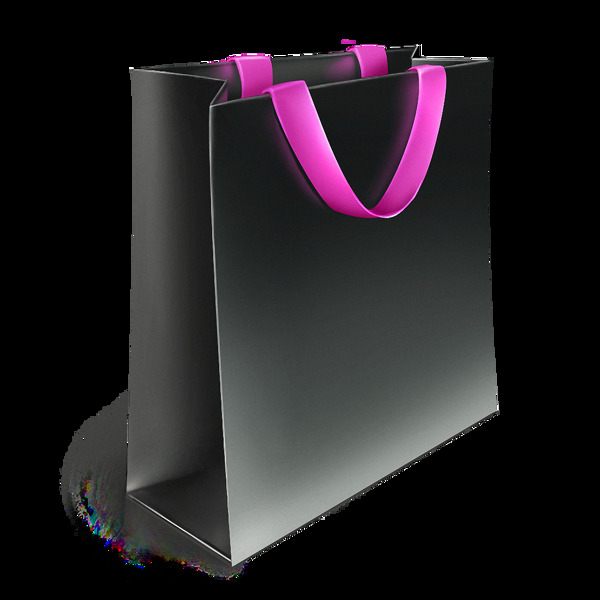 紫色带子黑色购物袋免抠png透明图层素材