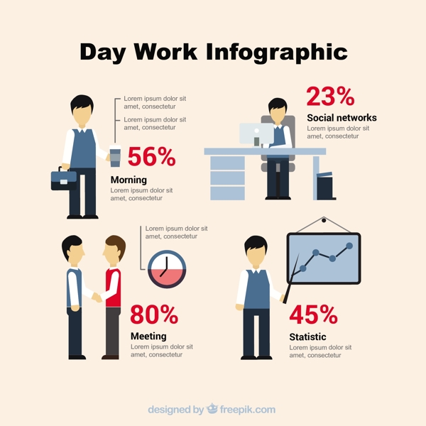 在一天的工作infography平板