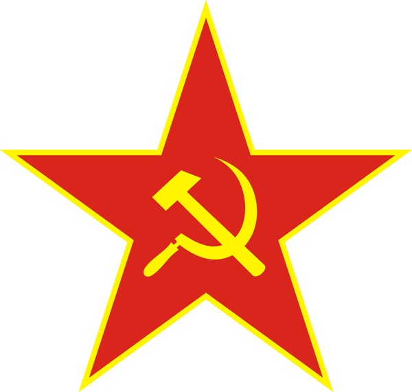 共产主义红色星在白色背景上的锤子和镰刀