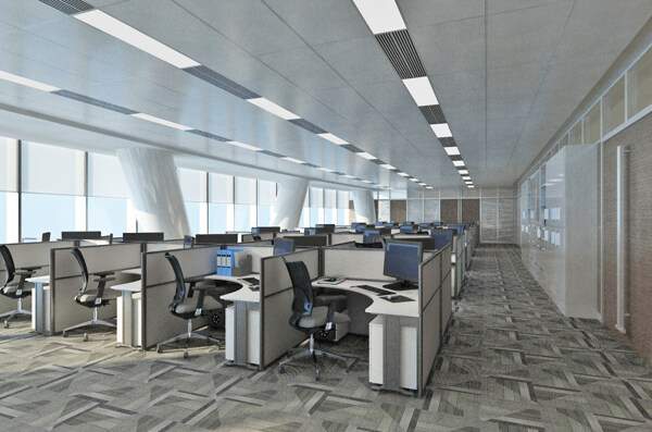 现代简约风工装开放办公空间效果图