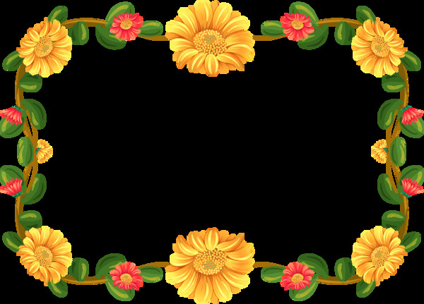 黄色花卉边框免抠png透明图层素材