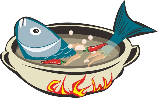 卡通矢量手绘商业美食火锅鱼装饰
