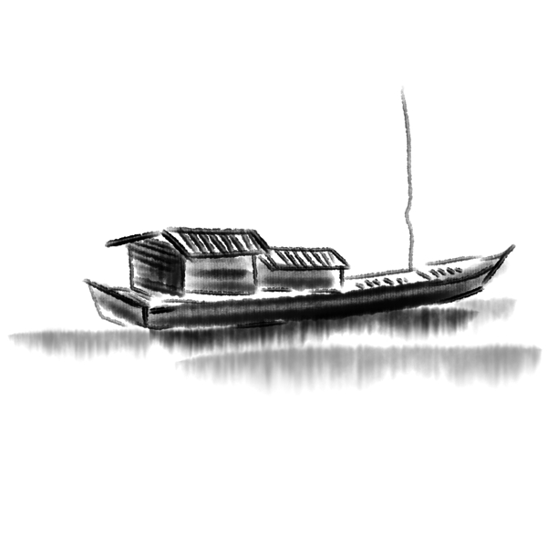 手绘渔船素描草图