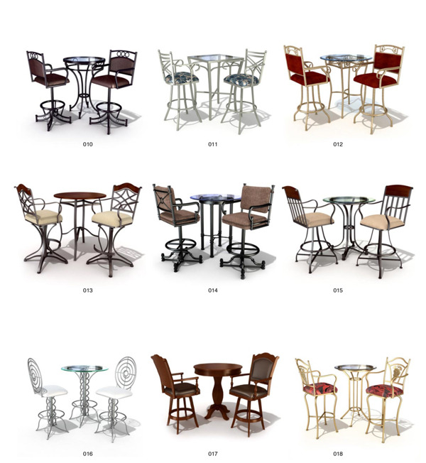 欧式小桌椅模型带材质贴图