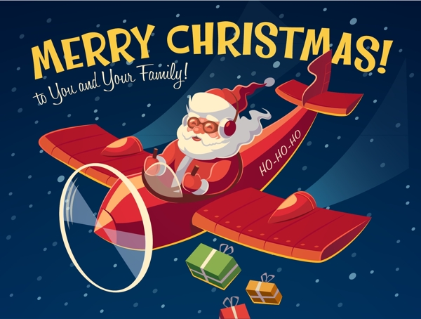 卡通圣诞老人坐飞机