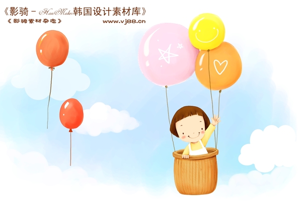 HanMaker韩国设计素材库背景卡通漫画可爱梦幻童年孩子女孩气球