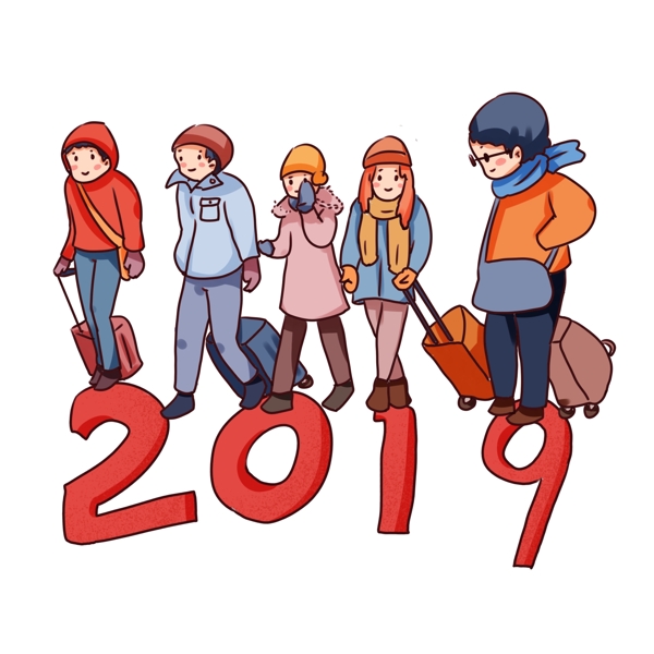 手绘卡通2019春节春运回家