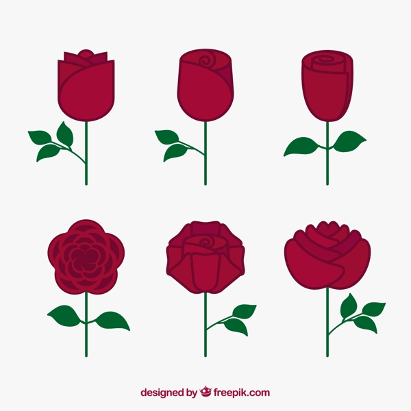 手绘扁平风格红玫瑰装饰图标