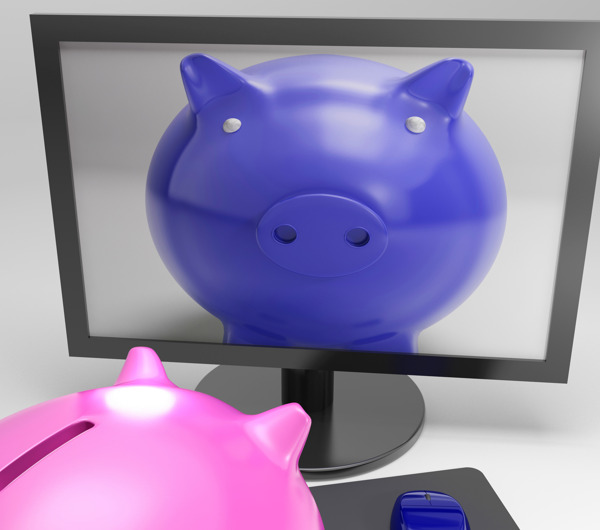 在屏幕上显示的数字媒体的小猪储蓄