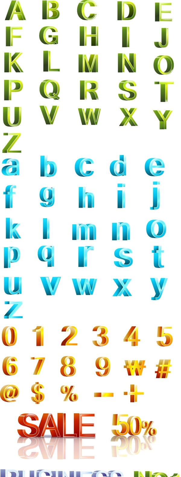 字母和数字三维矢量素材修订