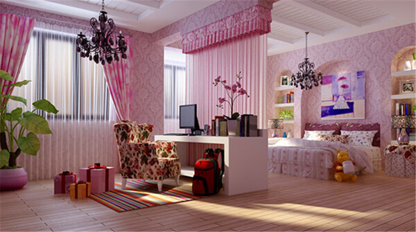 紫色风格卧室模型
