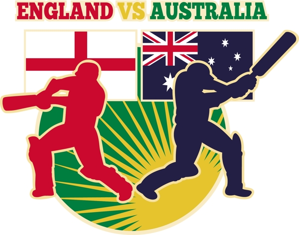 板球运动的击球手的英格兰对阵澳大利亚的国旗