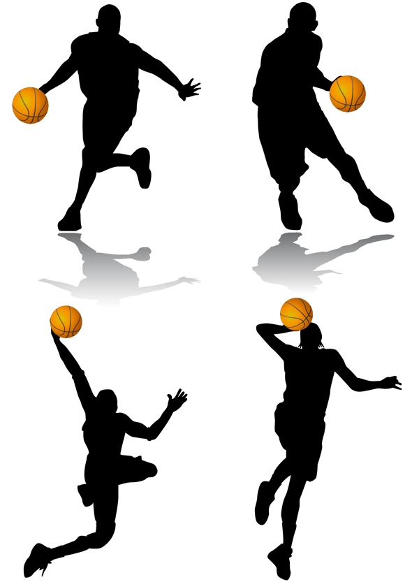 篮球运动动作人物剪影矢量素材
