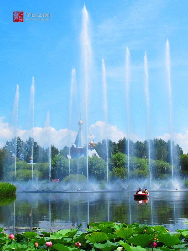 哈尔滨伏尔加庄园的音乐喷泉