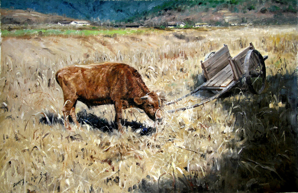 牛与板车图片