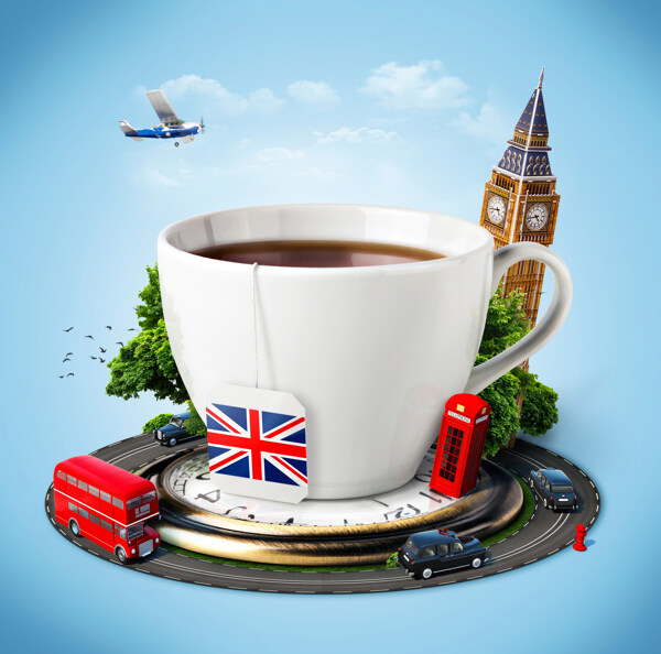 英国伦敦与茶杯图片