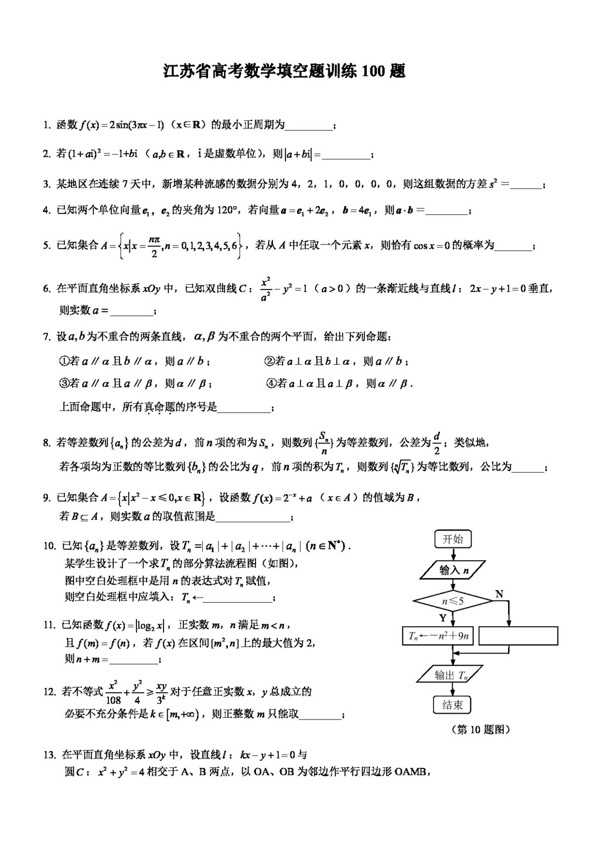 数学苏教版江苏省高考数学填空题训练100题及参考答案2010.3
