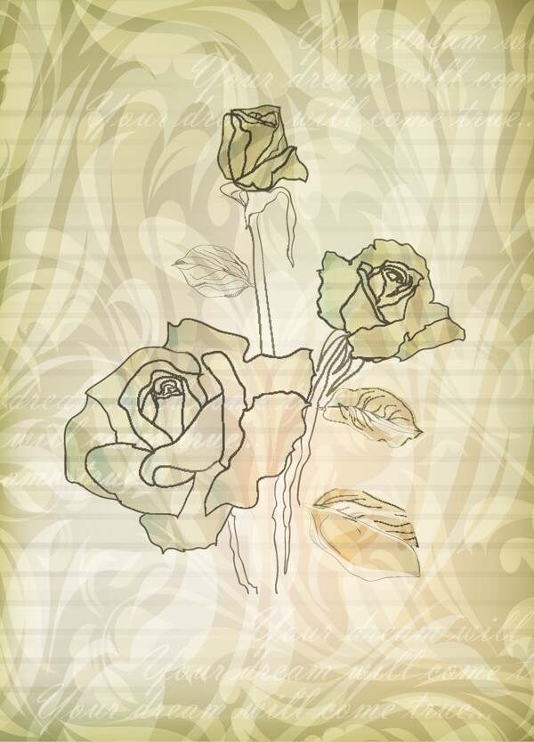 精美的手绘玫瑰花背景矢量