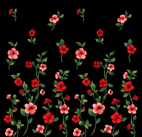 黑色背景红色花朵布纹壁纸