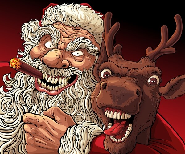 卡通麋鹿与圣诞老人