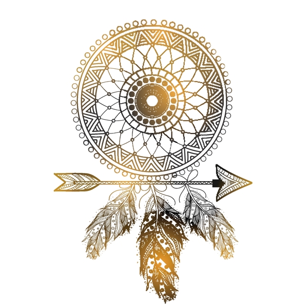 波希米亚风格的手绘梦网民族花卉图案箭头和羽毛