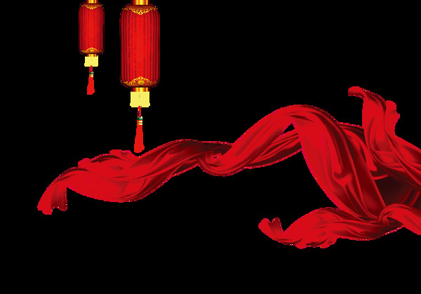 喜庆红色灯笼飘带节日元素