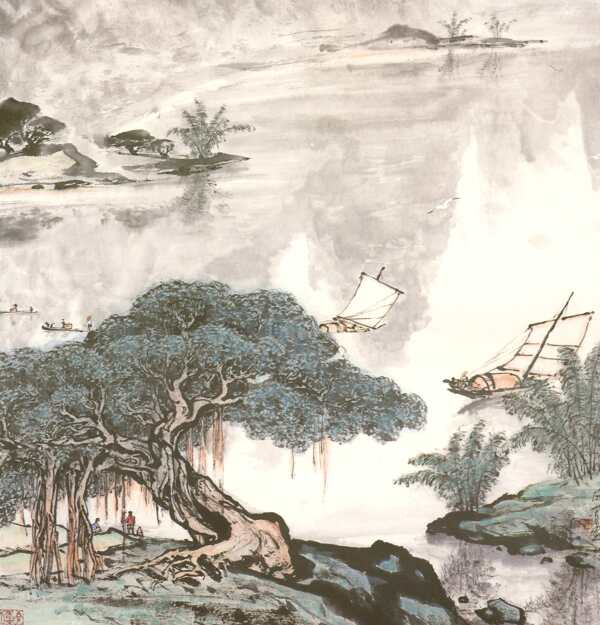 中国现代名家名画中国画漓江雨图片