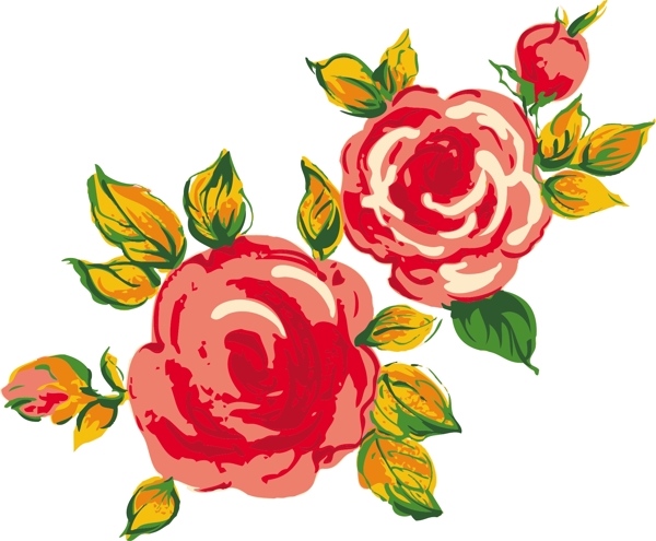 矢量鲜艳玫瑰花彩绘素材