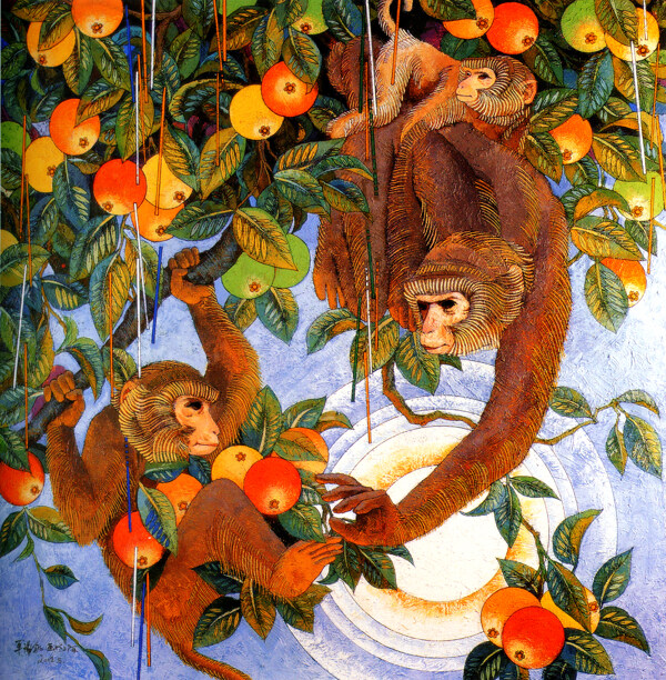 油画生肖猴图片