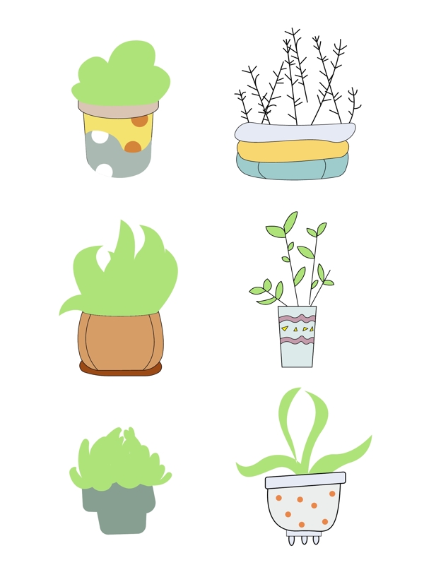 各类植物盆栽插画元素设计
