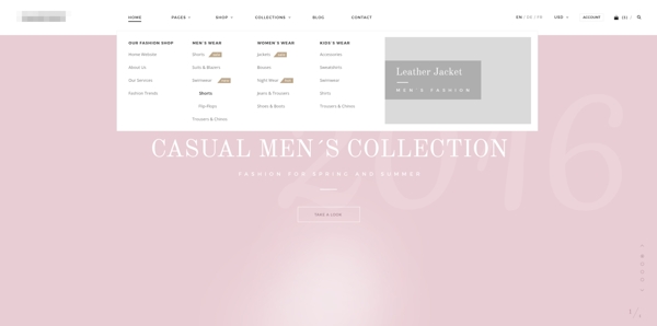 粉色的购物商务网站模板下拉菜单设计