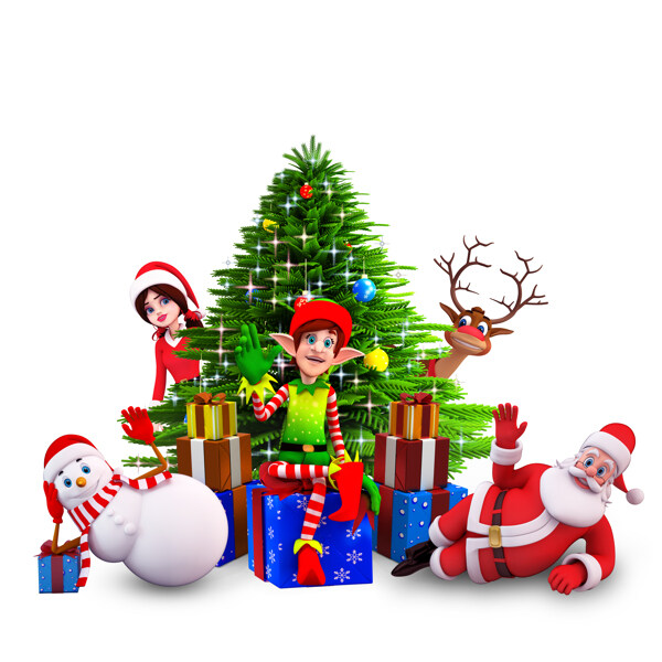 卡通圣诞树和各种圣诞人物图片