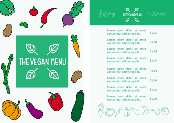 手绘蔬菜素食菜单