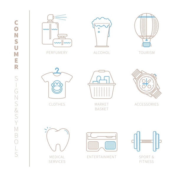 简约线性图标设计矢量素材时尚用品