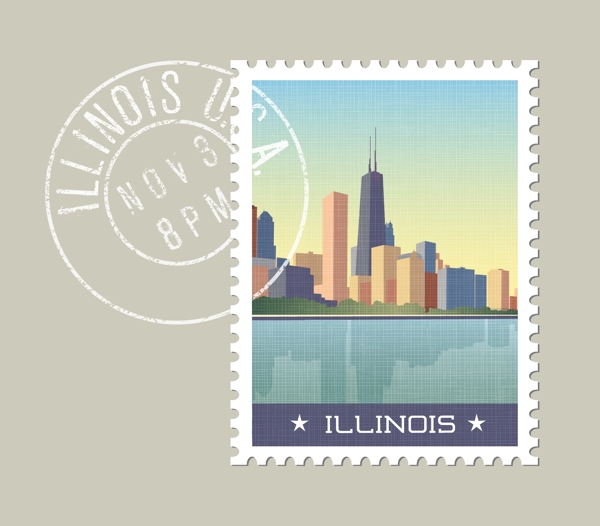 伊利诺斯邮票模板矢量素材下载