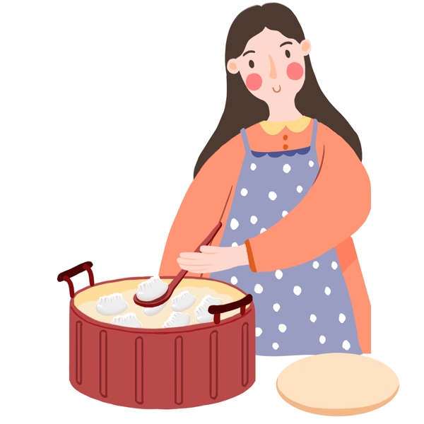手绘煮饺子的女人