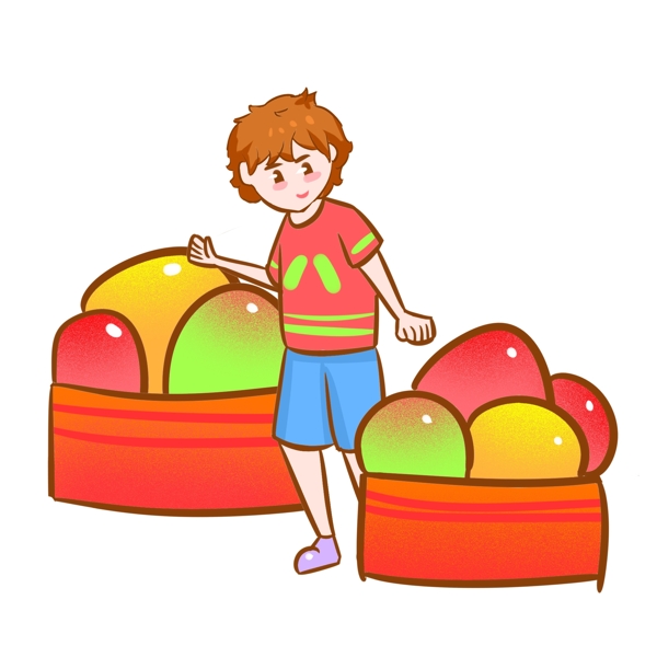 彩色冰淇淋的男孩手绘插画