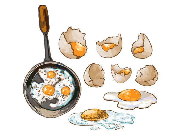 卡通平底锅煎蛋元素
