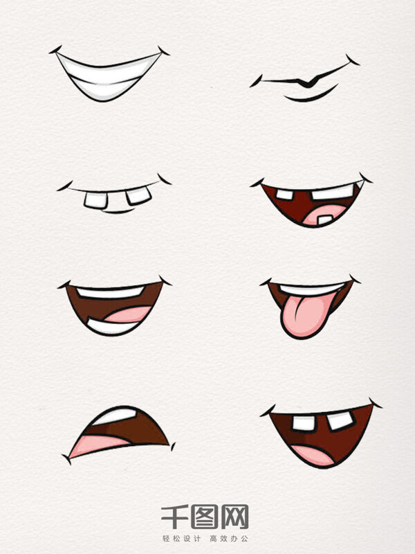 一组多样的嘴部卡通图片