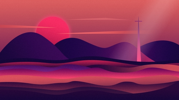 紫色夕阳落日展板背景