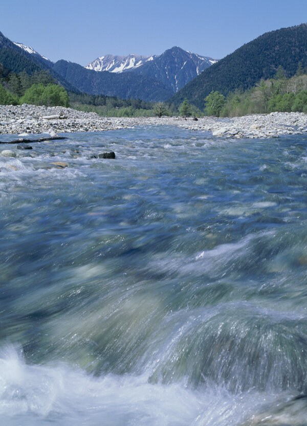 高山绿水河流景色图片