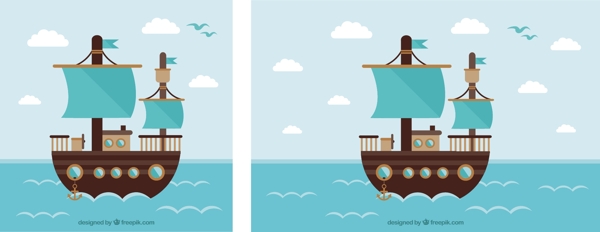扁平风格木船海洋背景素材