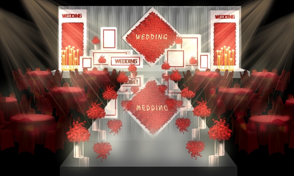 红色婚礼工装效果图