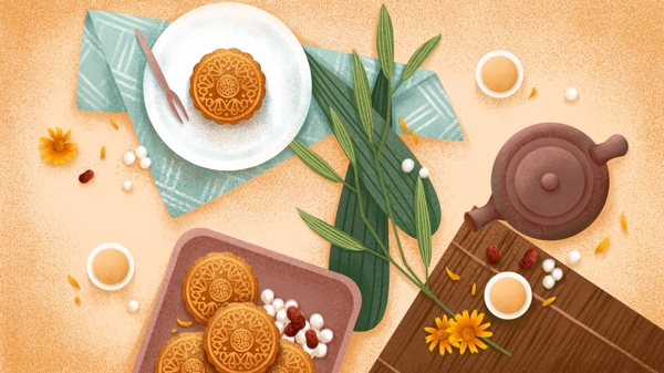 八月十五中秋节月饼传统美食原创插画海报